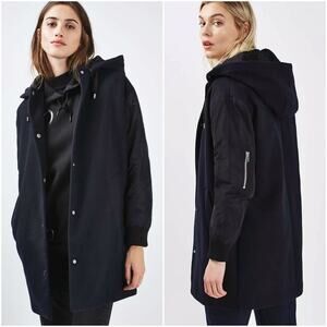 TOPSHOP Harley Bomber Coat w/ Detachable Hood in Dark Blue-Black Size 4